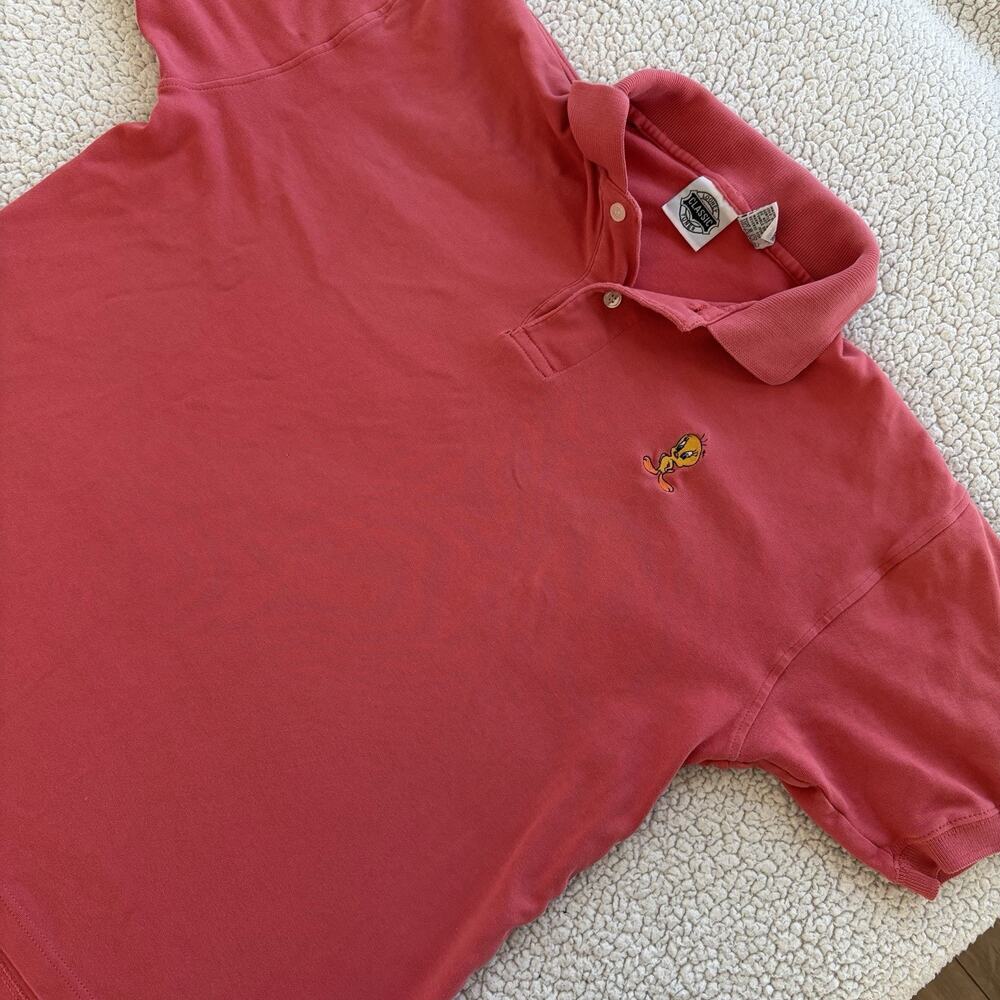 Vintage Looney Tunes Tweety Bird Embroidered Polo Shirt - Medium Red